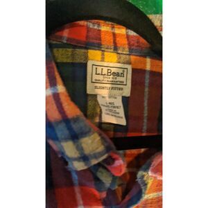 LL Bean Buchanan red yellow blue white plaid large regular slightly fitted L-REG